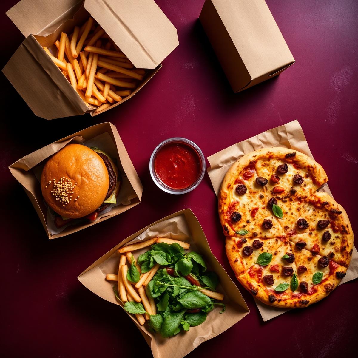 Assorted takeout food from a virtual restaurant